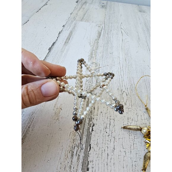 Antique beaded star tinsel ornament set‎ Xmas tree vintage - Picture 6 of 12
